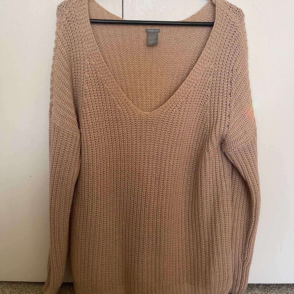 Charlotte Russe Cream/Tan V-Neck Sweater